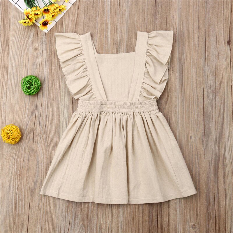 Vestido de algodón liso con volantes para niñas pequeñas, ropa de verano para niñas pequeñas de 1 a 7 años, vestido informal de princesa