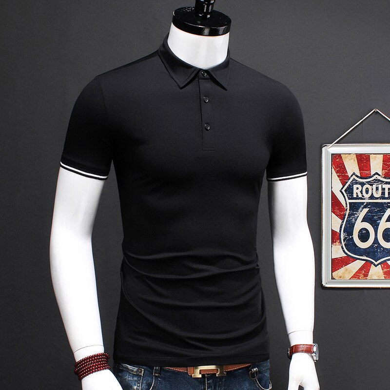 Casual Shirt Men Business Short Sleeve Black Slim Mercerized Cotton Modal Boss Polo Shirts Plus Size Clothing