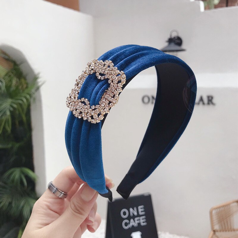 Zuid-korea Stijl Top Grade Boutique Haaraccessoires Koreaanse Stijl Eenvoudige Elegante Diamanten Set Super Glanzend Goud Fluwelen grote: Peacock Blue