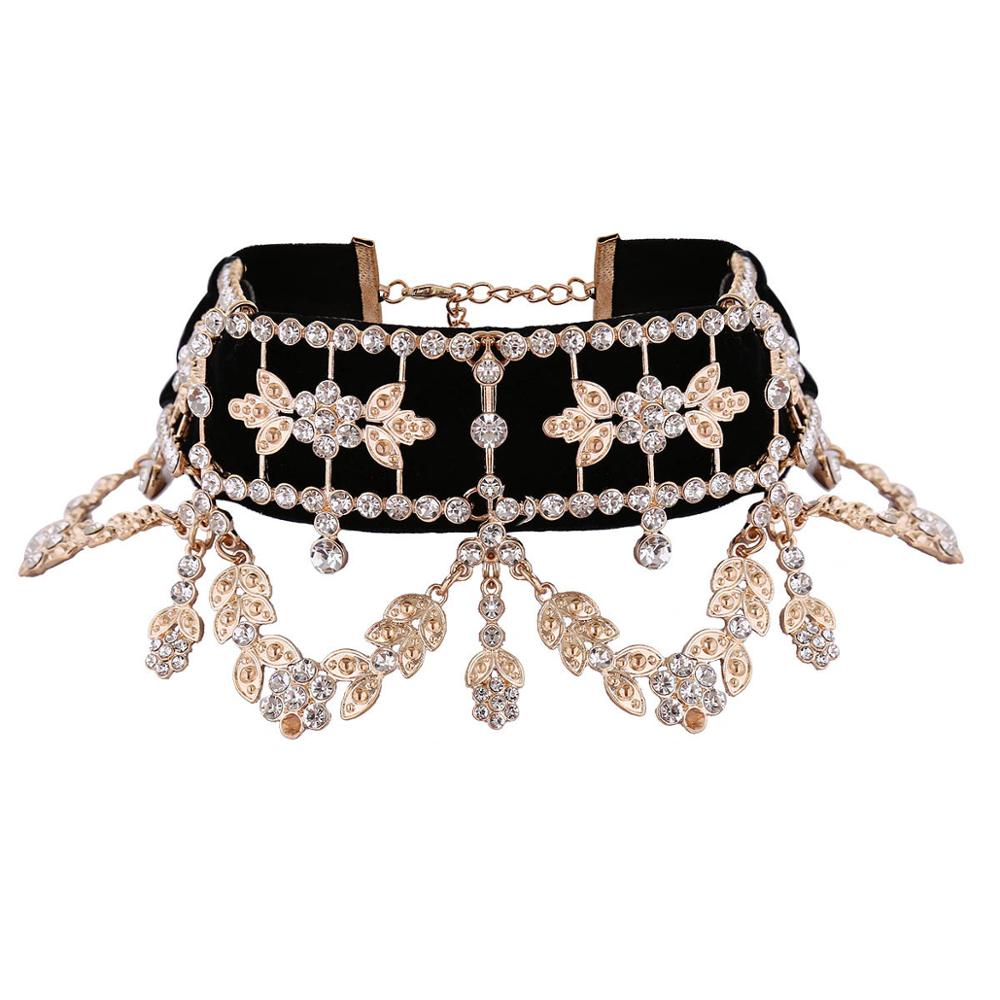Lace Up Luxury Statement Necklace Big Rhinestone Choker maxi crystal necklace Ribbon Collier Femme Jewelry Collares: gold