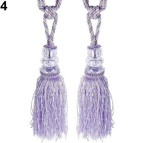 Cortina de ventana con borlas y cuentas para decoración del hogar, cortina de ventana con franja de pajarita, gran imitación, bola de cristal embellecida con cuentas de color blanco, 1 par: Morado