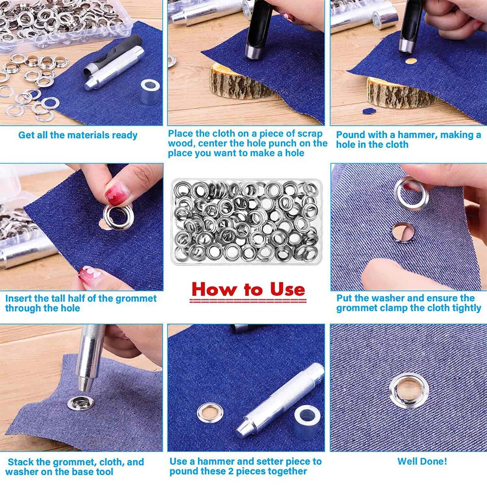 120 Sets 12mm Grommet Eyelets Kit Include Grommets Eyelets and Grommet Setting Tool with Storage Box For DIY Sewing