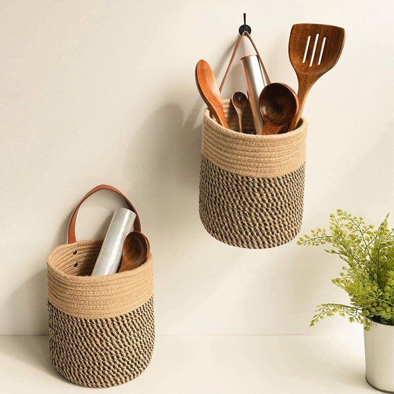 1Pc Plant Mand Pure Handgemaakte Witte Riem Hand Planten Imitatie Rotan Muur Opknoping Kunstmatige Bloem Geweven Mand