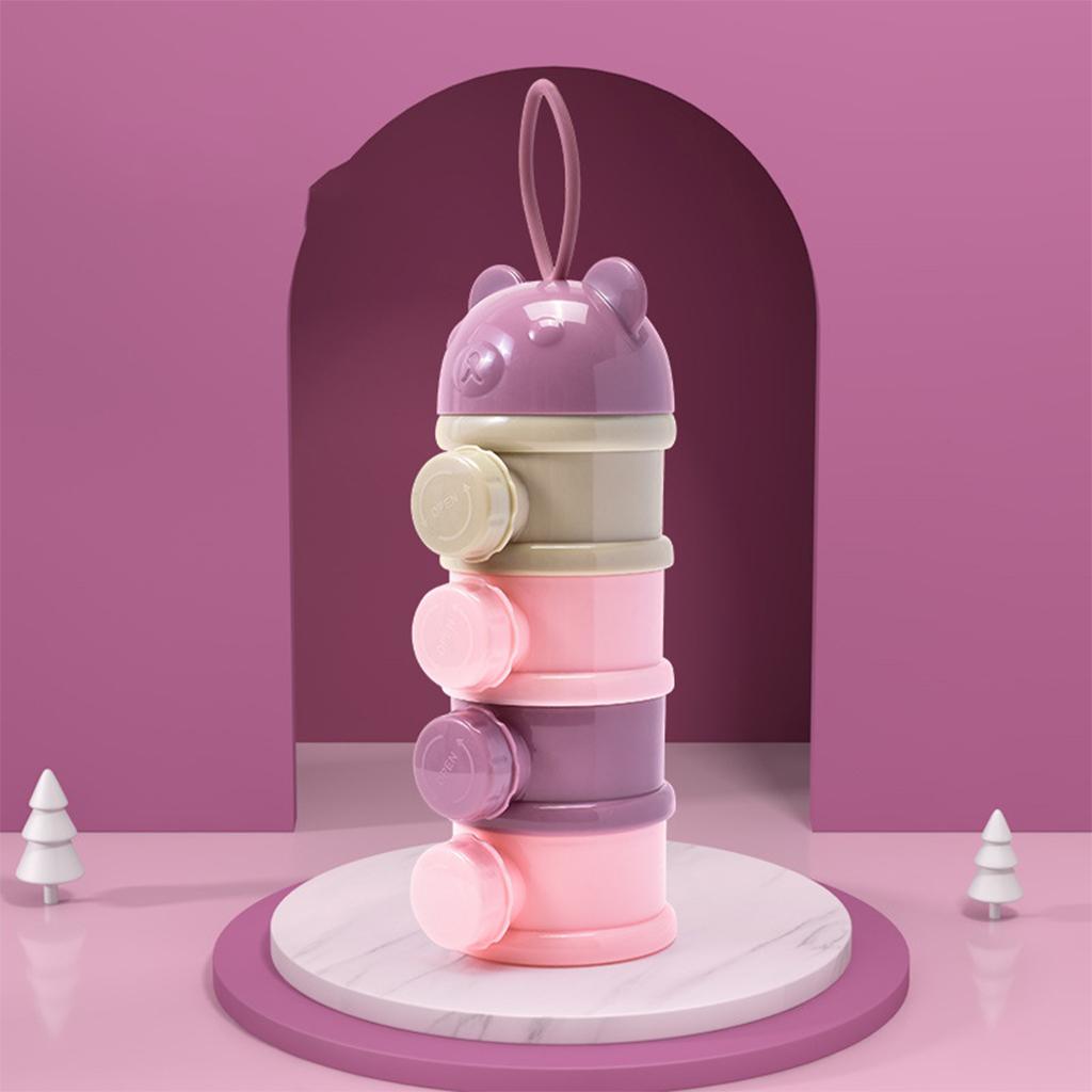 Formula Dispenser Milk Powder Dispenser Container with Carry Handle for Baby: Purple 4 Layers