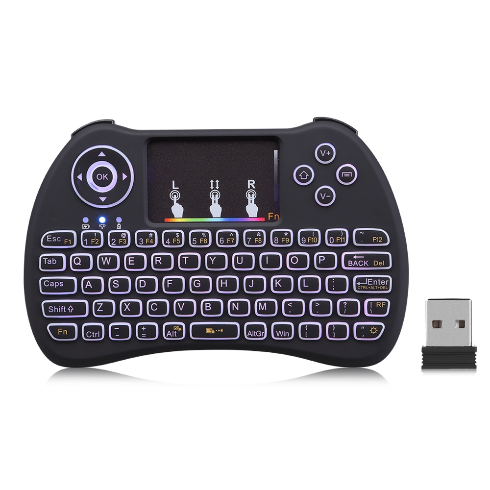 Mini Wireless QWERTY Toetsenbord 2.4GHz Air Mouse met Backlit Smart Multifunctionele Touchpad Game Toetsenbord voor PC Android TV Box HTPC