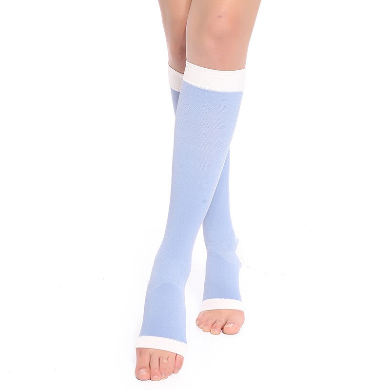 Compression Socks Calf Shaping Open Toe Knee High Stockings Compression Socks Fit For Varicose Veins Long Pressure Stockings: Pure Blue / S-M
