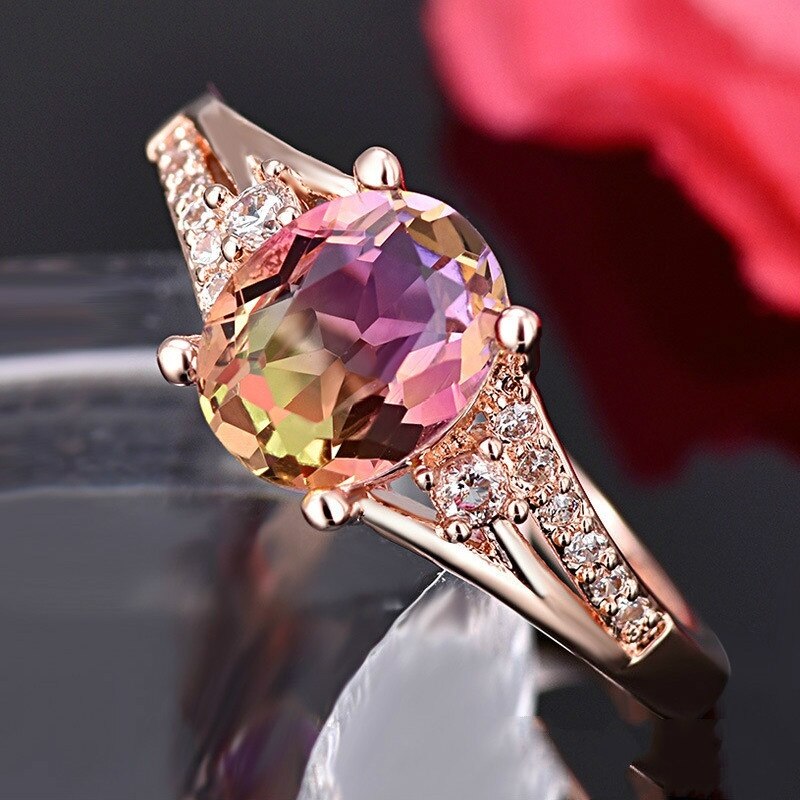 Bague avec strass pour femmes, bague en or Rose et cristal, bijoux de fiançailles de mariée, accessoires pour femmes, de mariée