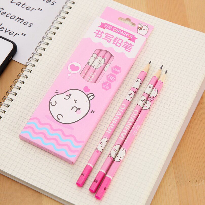Latest 4pcs/set Cartoon style wood writing Pencil school office HB pencil children's Students write pencils: A