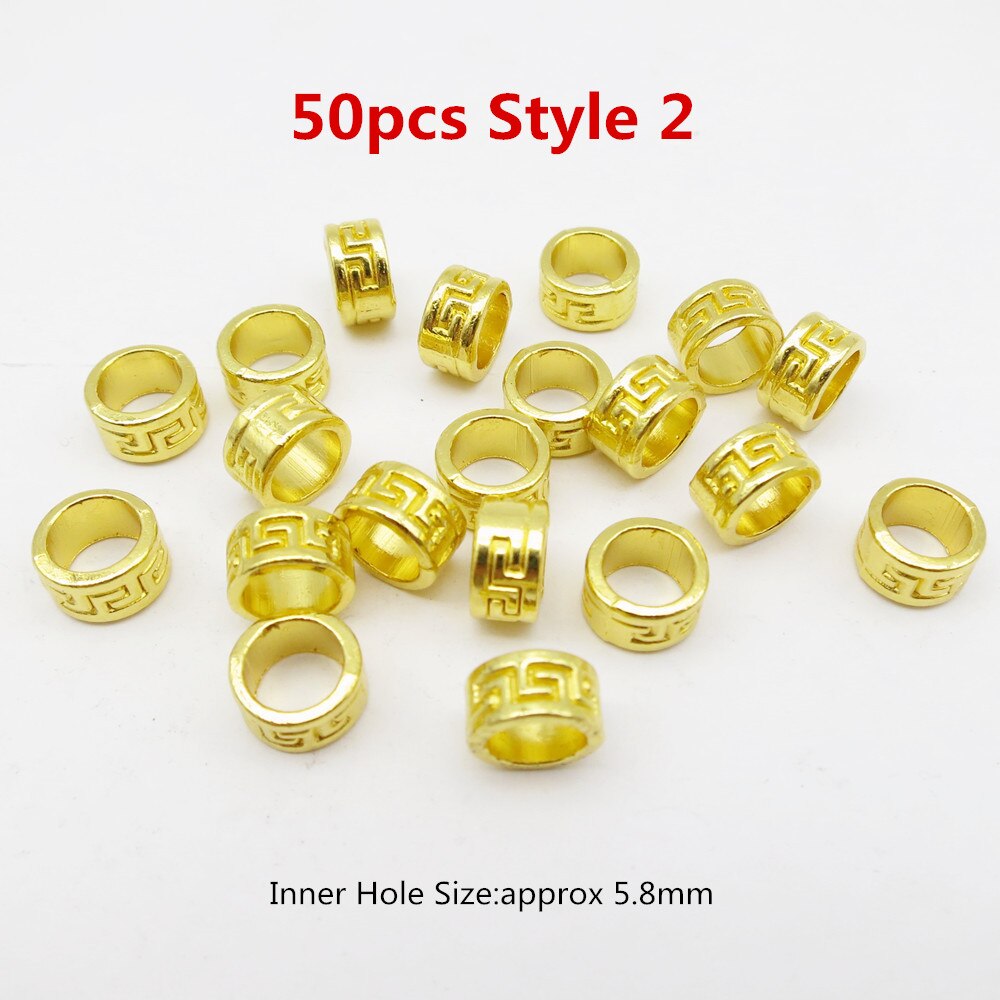 10 Uds., oro metal pequeño vikingo runa trenza de pelo dread rastas cuentas de barba, tubo anillos para Accesorios para peinados: 50pcs Style 2