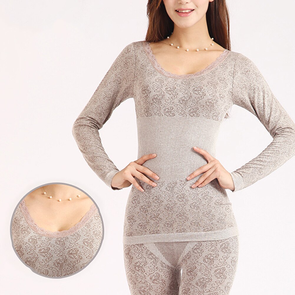 Women Sleepwear 2Pcs Autumn Winter O Neck Top Long Pants Thermal Underwear Elastic Warm Soft Sleepwear Set Christmas
