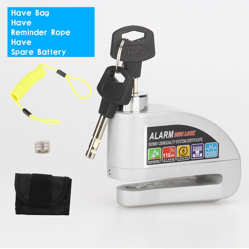 Motorcycle Scooter Metal Security Anti-theft Wheel Disc Brake Lock Alarm 2m Reminder Rope Alarm Lock BikeBrake Bag Spare Battery: Gray Package C