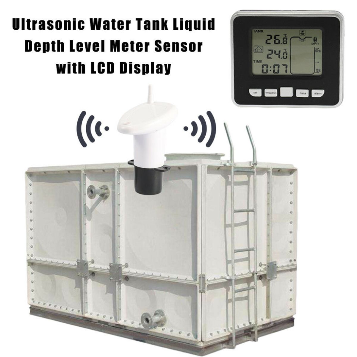 Drahtlose Ultraschall Wasser Tank Flüssigkeit Tiefe Level Meter Flow Sensor Monitor mit 3,5 Zoll LCD Temperatur Display Messung Werkzeug