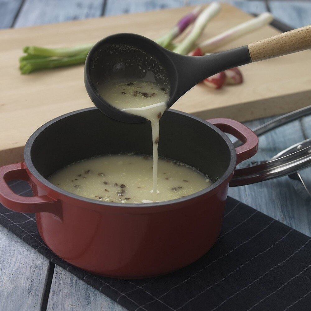 Praktische siliconen kookgereedschappen, antislip houten handvat, keukenvergiet, lepel, boterschraper, gebakken schep, keukenbenodigdheden