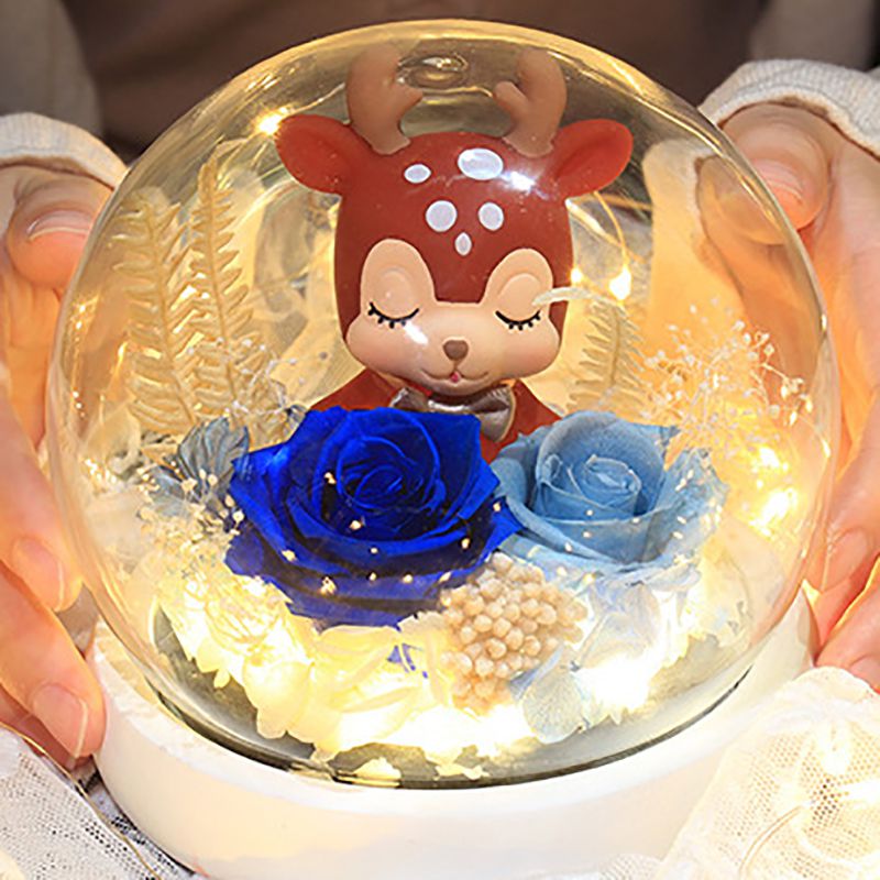 Fawn Eternal Flower Rose Eternal Flower Glass Cover Box Decoration Valentine's Day Wedding Decoration!