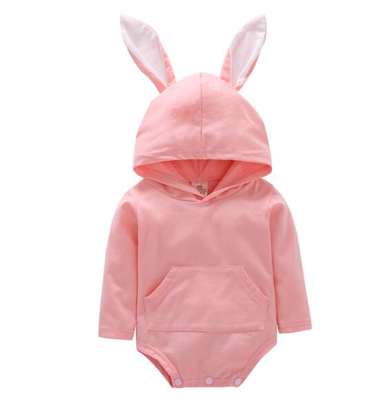 Pasen Baby Bodysuit Peuter Baby Baby Jongens Meisjes Bunny Oren Romper Outfits Lange Rabbit Ear Hooded Jumpsuit Schattige Baby Kleding: Pink / 12m