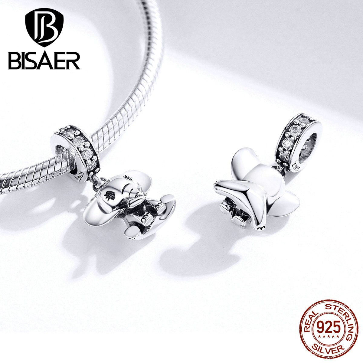 Elephant Authentic 925 Sterling Silver Elephant Beads Charms fit BISAER Bracelets Silver 925 Jewelry ECC1338