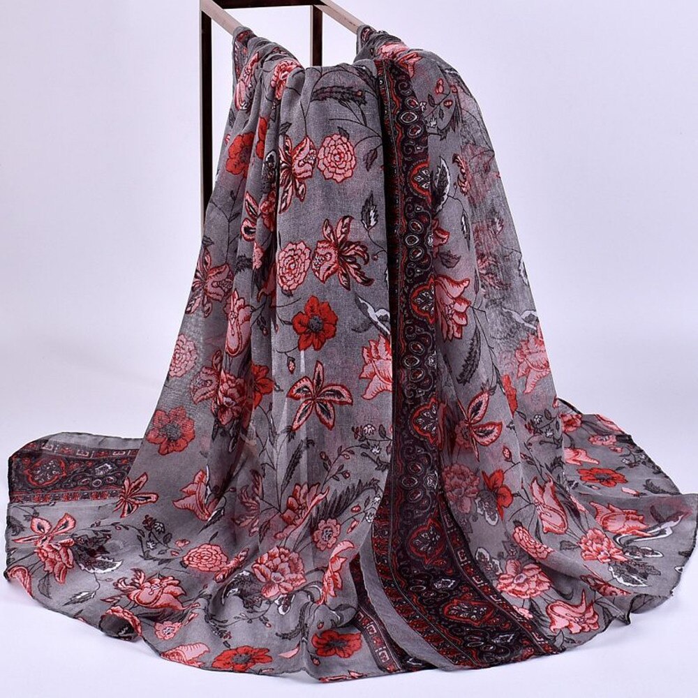 Chiffon sjaal dames lente zomer sjaals dunne bloemensjaals en omslagdoeken foulard print hijab stola's szalik  #t1p: Grijs 
