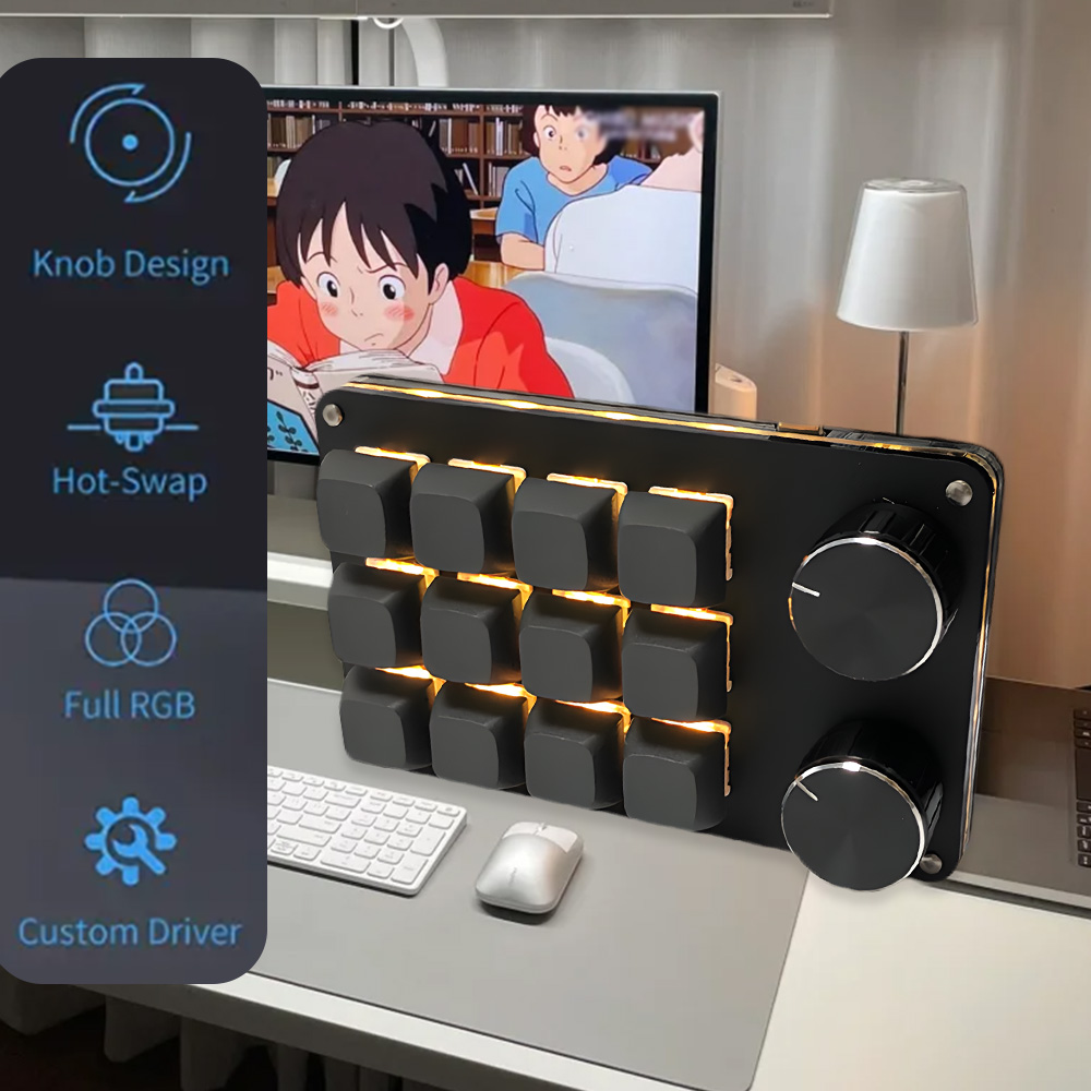 12 Keys Mini Mechanical Gaming Keyboard One Handed Keypad USB-C Wired Keypad Programmable and Swappable Keyboard for working