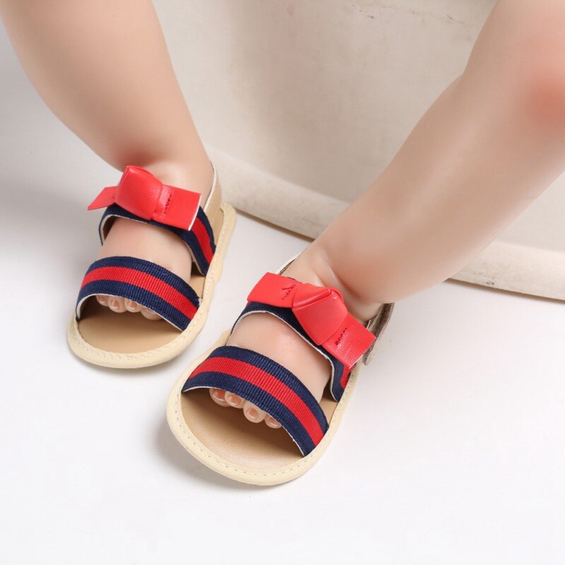 Scarpe carino Principessa Infante Appena Nato Del Bambino Delle Ragazze di Bowknot Del Bambino di Estate Sandali Anti-slip A Righe Scarpe