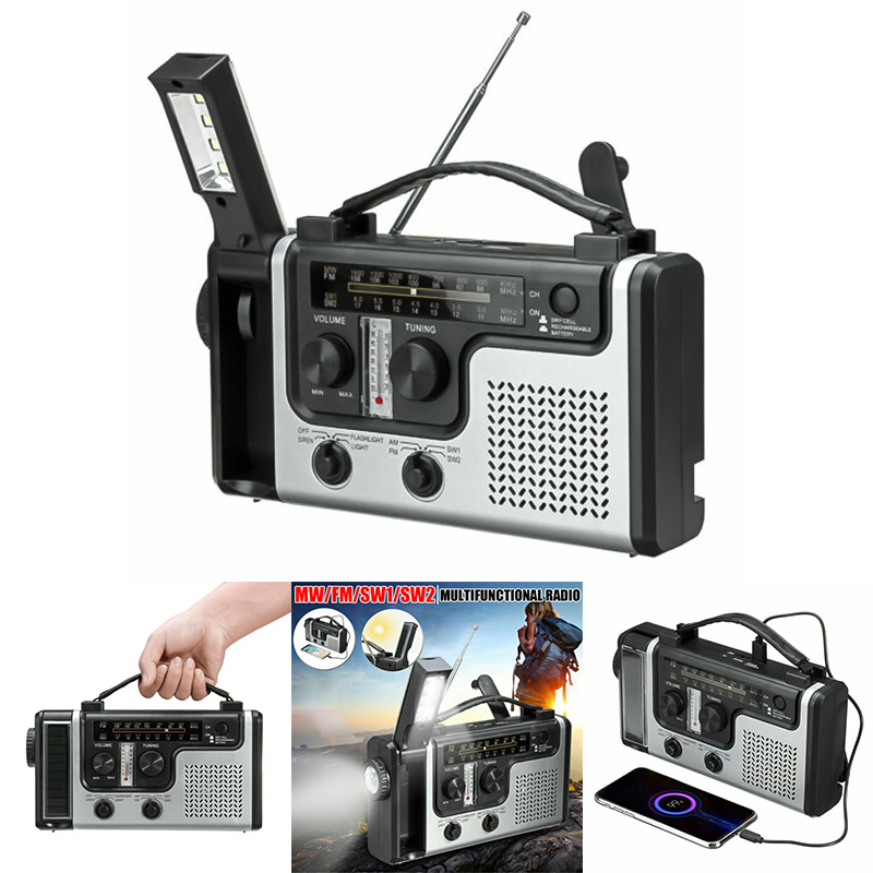 Solar Power Radio Multifunctional hand crank radio FM/AM Radio Built-in Speaker Support LED Emergency Flashlight Table Lamp