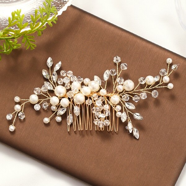 Parel Haar Kam Hoofdbanden Bruid Haar Ornamenten Golden Leaf Wedding Hoofdbanden Met Kam Parel Vrouwen Accessoires Haar Sieraden: Gold