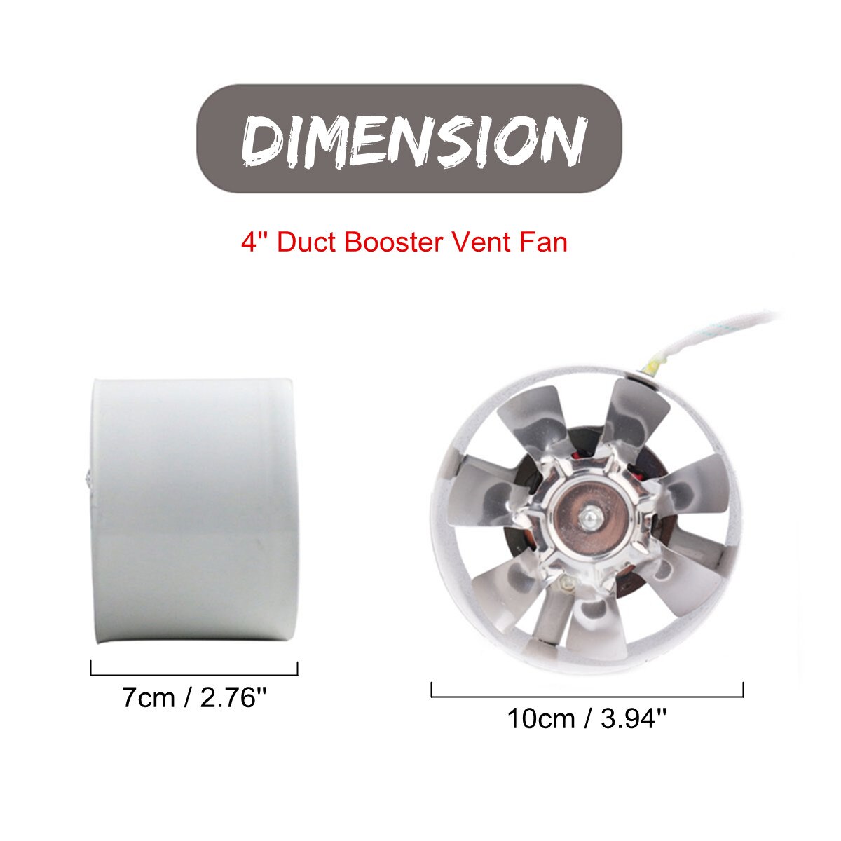 220V Metal Round Duct Fan Booster Exhaust Ventilator Ventilation Vent Air 4'' High Speed for Window Wall Bathroom Toilet Kitchen