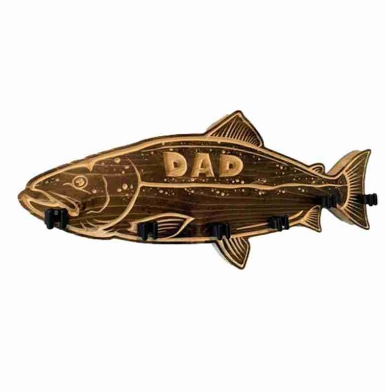 Wooden Large Mouth Bass Fishing Rod Holder Wall Mounted Father&amp;#39;s Day Retro Fishing Pole Rack With 6 Rod Holder: A