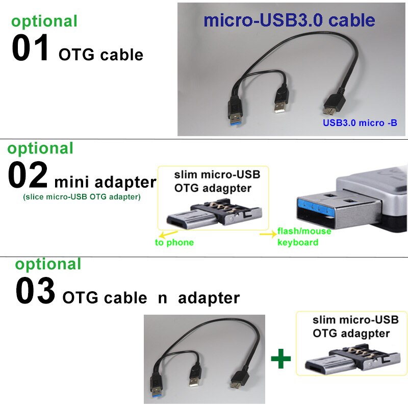 PCTONIC Micro-USB3.0 micro-B USB Cable with addtional USB A-type power supply for Mobile Hard disk HDD extra power for OTG