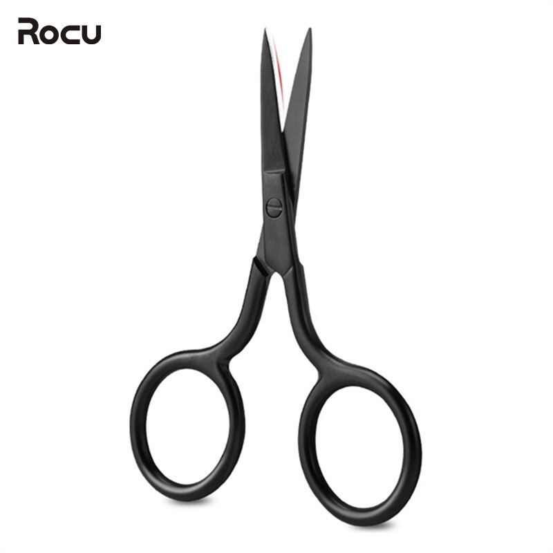 Tijeras de maquillaje negras y medianas, , para cejas, pestañas, pelo de nariz, herramientas de depilación facial de acero inoxidable, cabeza afilada