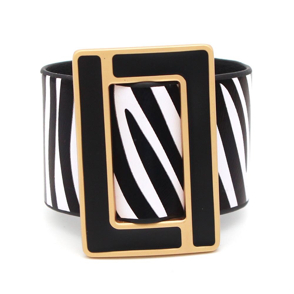 Mode Brindle Brede Leren Armband Voor Vrouwen Zwart Wit Geometrische Metalen Armband Wrap Charm Sieraden Femme