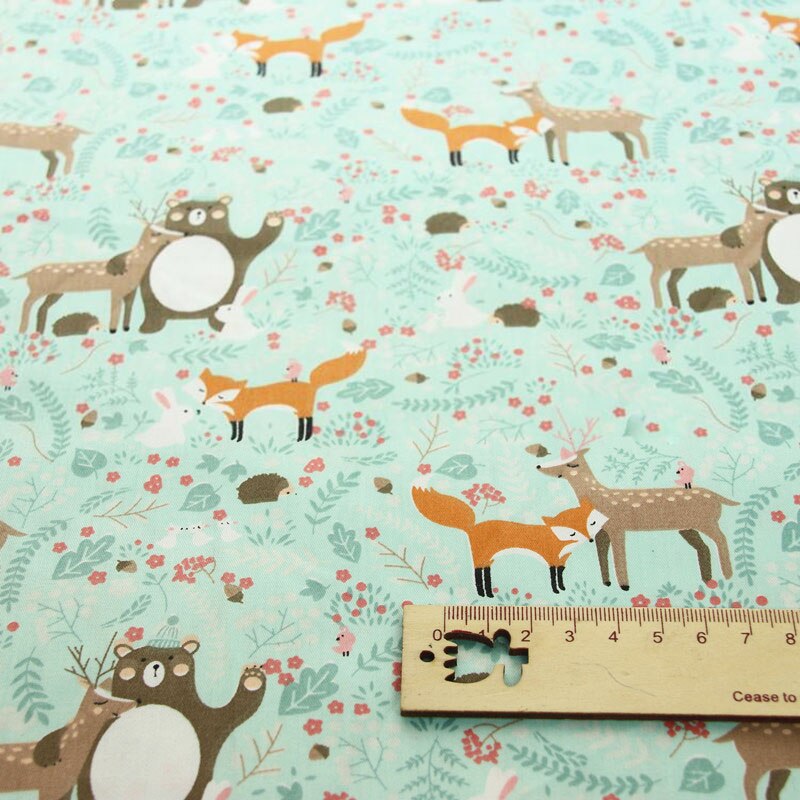 Deer Fox Bear Christmas Printed 100% Cotton Fabric For Making Dresses Cushions Blanket Sewing Baby Child Bed Sheet Textile
