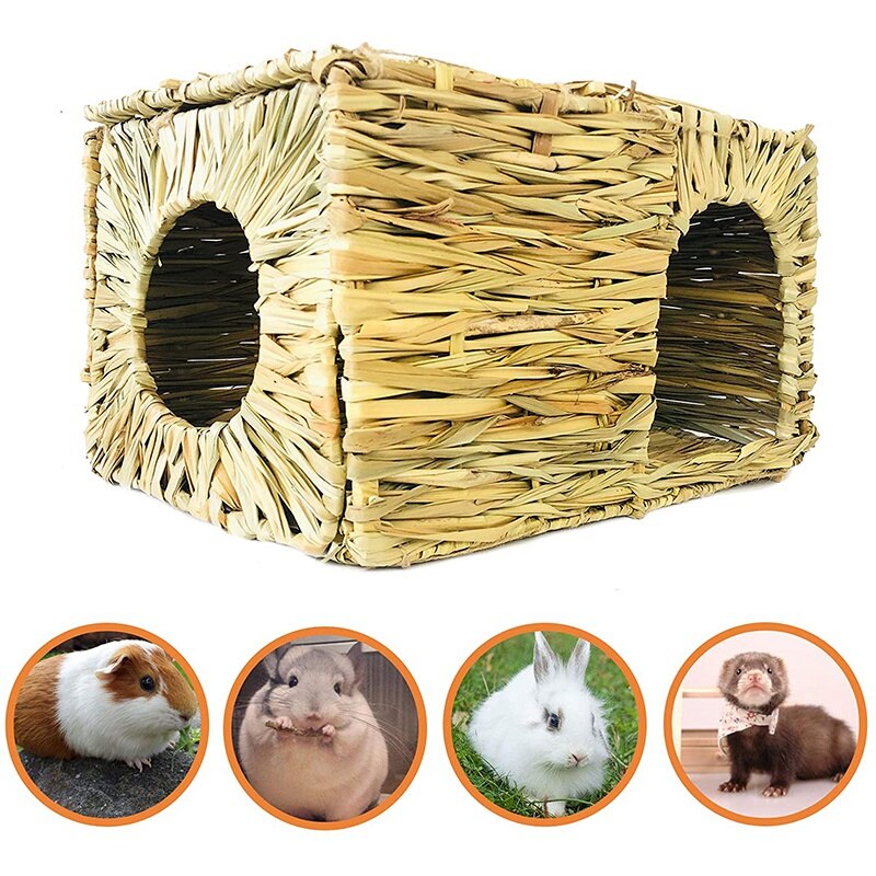 Straw Straw House, Suitable for Rabbits, Guinea Pigs and Small Animals. Open Foldable Toy House 2 Packs