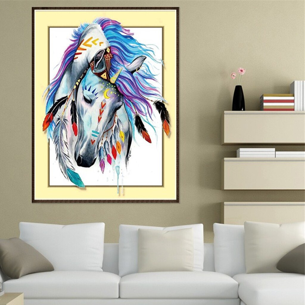 Full Drill DIY Crystal Diamond Painting Landscape Pictures Cross Stitch Kits: Horse