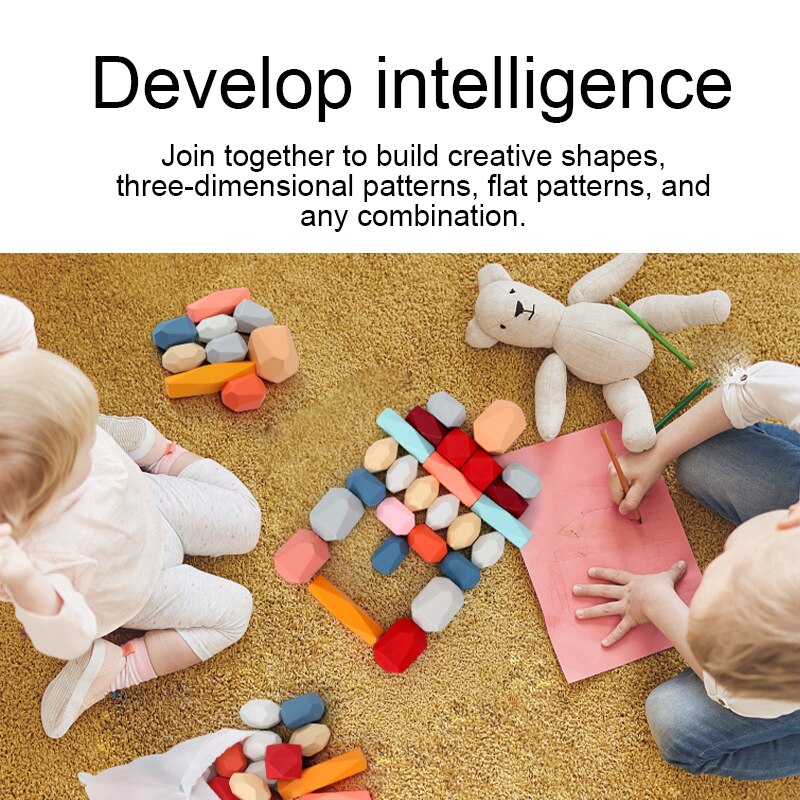Houten Bouwsteen Gekleurde Steen Educatief Speelgoed Nordic Stijl Stapelen Spel Regenboog Steen Baby Speelgoed