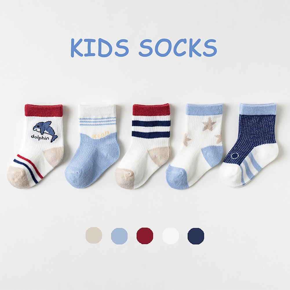 5 pz/set calzini da ragazzo a metà tubo da 0 a 6 anni calzini antiscivolo per bambini in cotone per bambini calzini Unisex traspiranti primavera autunno: 922A / 3-5Years
