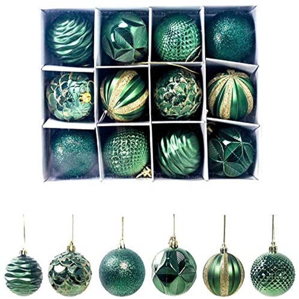 2.36 '' kerstballen ornamenten  - 12 stuks - kerstboomversiering - groen