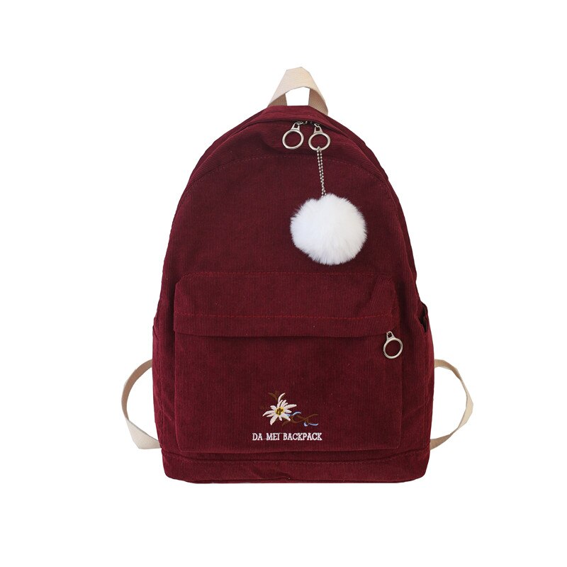 Julyccino bonito listra veludo mochila feminina cor sólida saco de escola harajuku feminino sacos de ombro adolescente viagem mochilas: red
