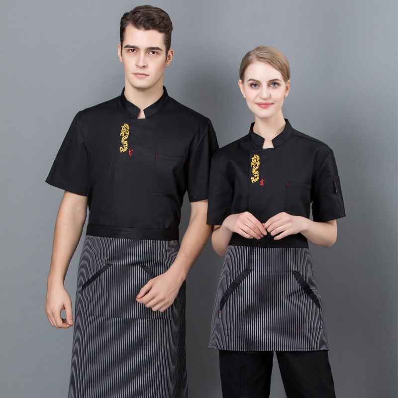 Ademende kleding voor mannen en vrouwen na de keuken chef-kok uniform korte mouwen zomer hotel chef-kok witte halve mouw