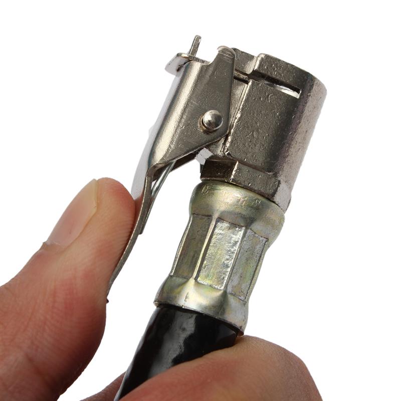 Motorcycle Self-locking Chuck Car Tire Pressure Meter Air Inflator Rubber Hose 370mm Zinc Alloy