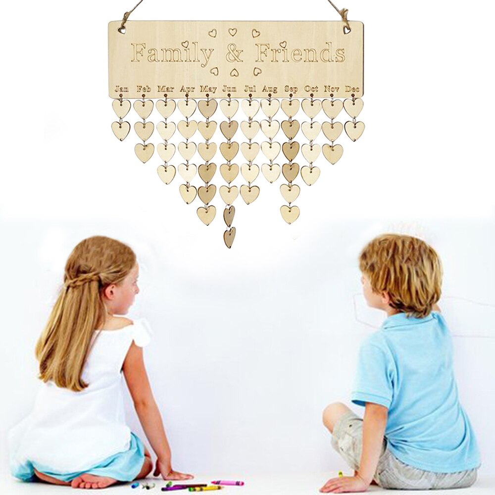 Wood Calendar Birthday Reminder Calendar Sign Board Wall Hanging Family Decor Birthday Tracker Plaque Calendar Listing Household