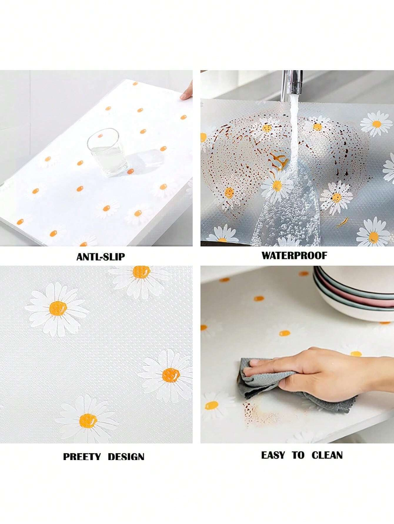 1 Rolle Gänseblümchen Regaleinlage für Küchenschränke, EVA, wasserdicht, Kühlschrankunterlage, Schrankmatte, einfache Tischsets, nicht klebende Schubladeneinlage