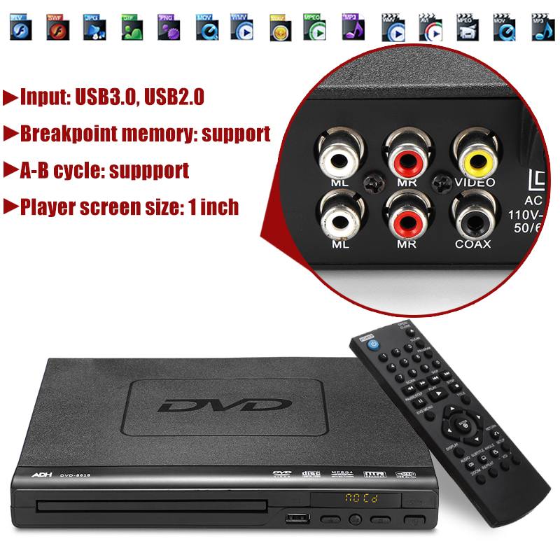 Reproductor de DVD para cine en casa, reproductor Multimedia Digital de 1080P HD con USB 2,0 3,0, DVD, TV, compatible con HDMI, CD, SVCD, VCD, función MP3