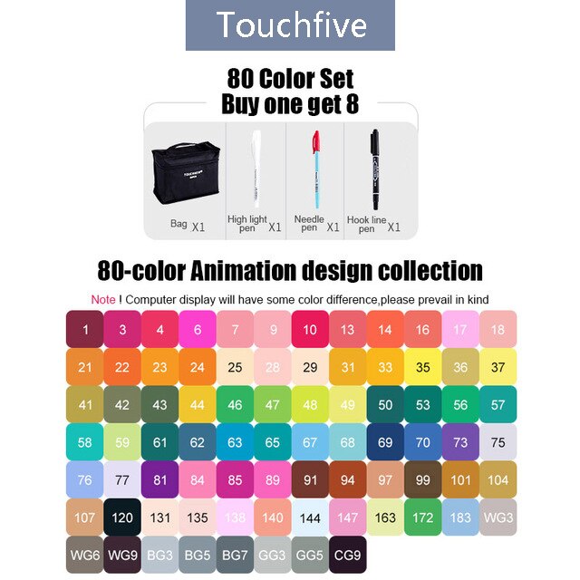 Touchfive Marker 30/40/60/80 Farben Kunst Marker Set Fettige Alkohol Basierend Skizze Marker Stift für künstler Zeichnung Manga Animation