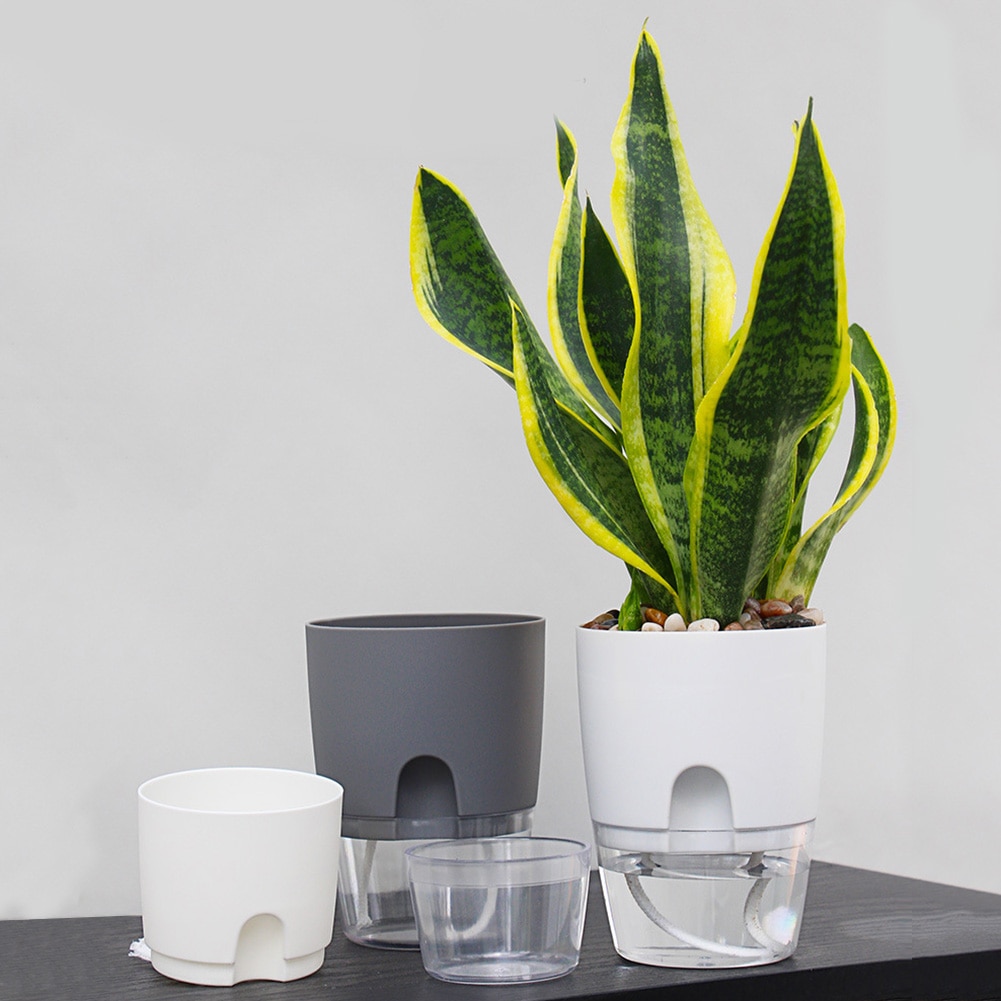 Home Office Decor Hydroponic Flowerpot Practical Plastic Plant Pot 2 Layer Self Watering Flower Pot with Water Tank