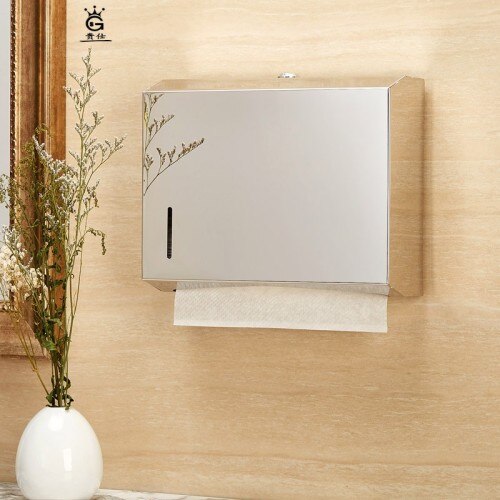 Caja metálica de pañuelos de papel, dispensador de toallas de papel, oro, baño público, pared doble de acero inoxidable, montada en la pared, sin perforación, FH020: Style 6
