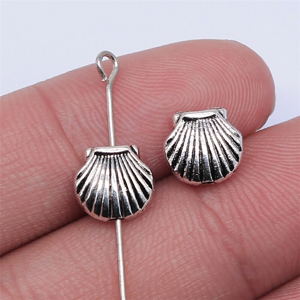 Abalorios de conchas y conchas de Color plateado antiguo, 20 piezas, para fabricación de joyas: 9x8mm-Silver
