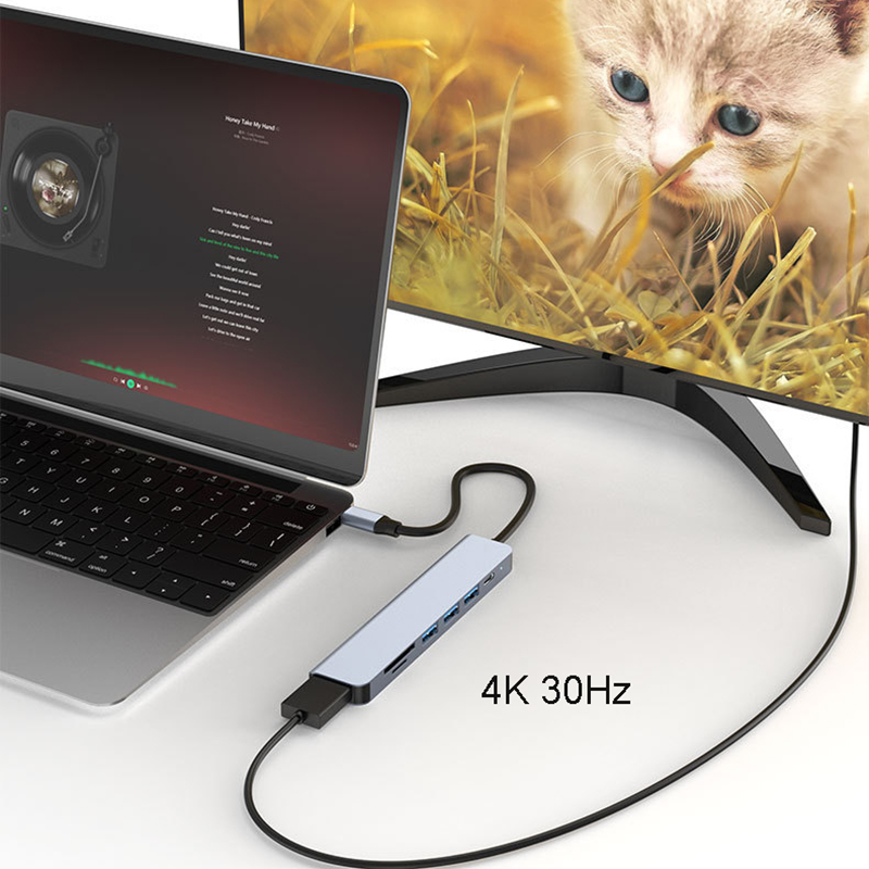 7 portów z HDMI na HUB typu C HDTV 4K30hZ Projekcyjny adapter wyświetlacza PD 100W Stacja dokująca USB3.0 2.0 Czytnik kart SD TF