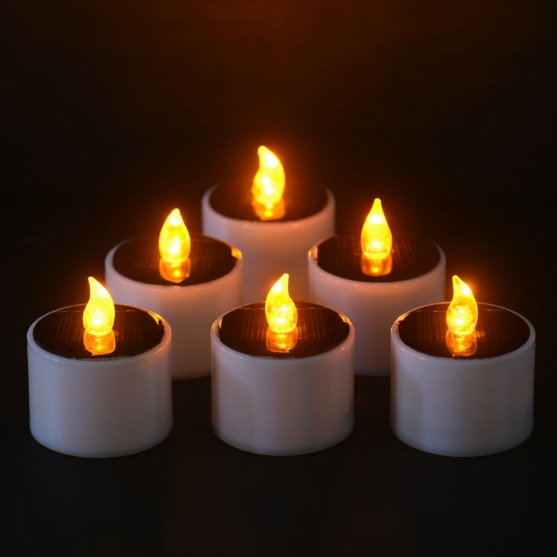 6 Pieces/Lot Type Yellow Flicker Solar Power LED Light Candles Flameless Electronic Solar LED Nightlight Solar Energy Candle