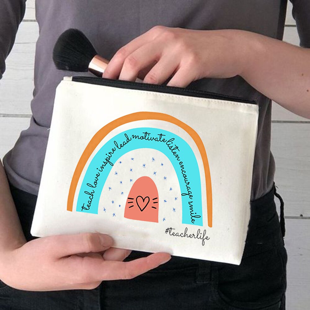 Rainbow Mama torby kosmetyczne piękny nauczyciel torebki na makijaż moda etui na przybory do makijażu zabawna torba do przechowywania duże etui podróżne wielokrotnego użytku: W04067-TBWH-D