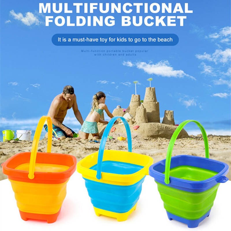 Bärbar multifunktionell mjuk plast hopfällbar hink barn- eller barnleksaker strandhink lekvattenleksak hink teleskopisk fat: Blå